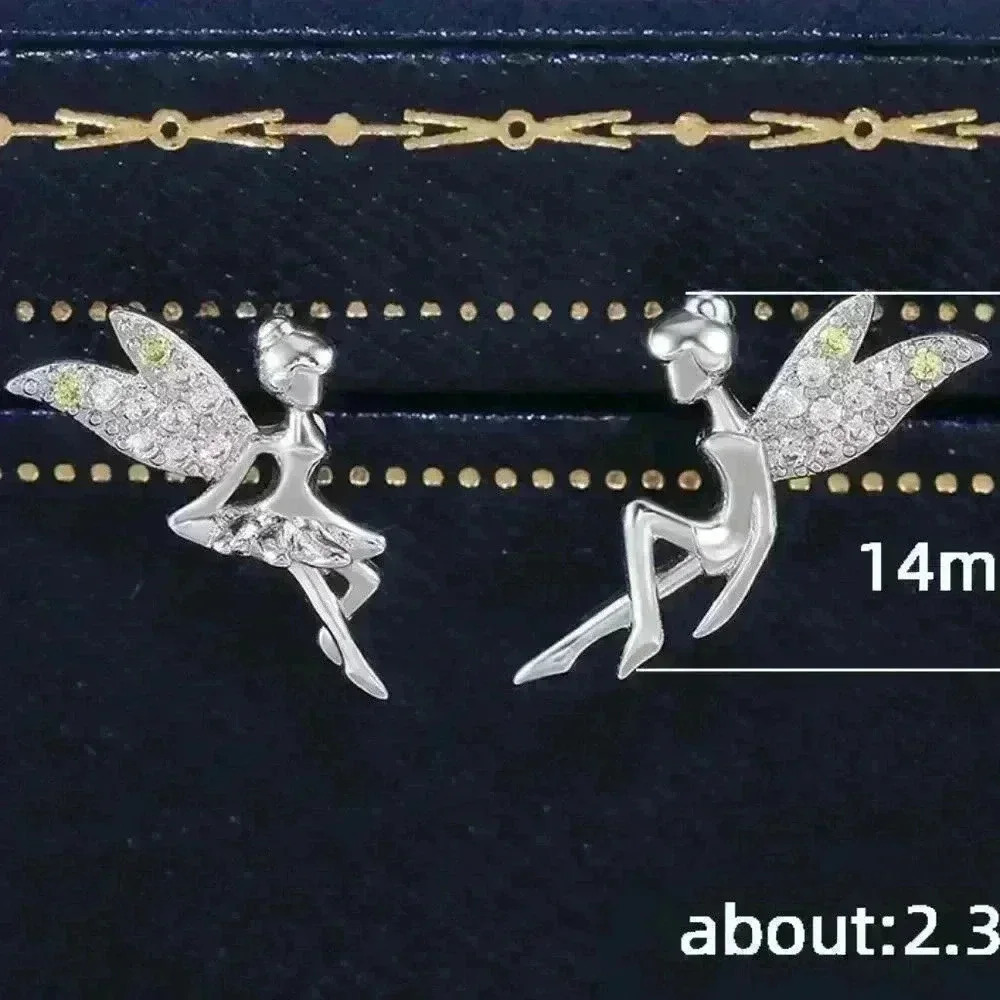 🎁 Dainty White CZ Sweet Wing Fairies Stud Earrings for Women, GPMB1441